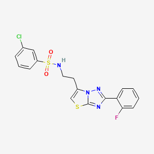 molecular formula C18H14ClFN4O2S2 B2480500 3-cloro-N-{2-[2-(2-fluorofenil)-[1,2,4]triazolo[3,2-b][1,3]tiazol-6-il]etil}benceno-1-sulfonamida CAS No. 951528-98-6