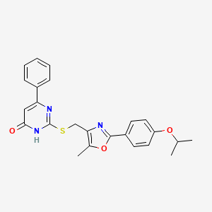 molecular formula C24H23N3O3S B2480501 2-(((2-(4-Isopropoxyphenyl)-5-methyloxazol-4-yl)methyl)thio)-6-phenylpyrimidin-4-ol CAS No. 1223757-79-6