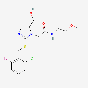 molecular formula C16H19ClFN3O3S B2480511 2-(2-((2-chloro-6-fluorobenzyl)thio)-5-(hydroxymethyl)-1H-imidazol-1-yl)-N-(2-methoxyethyl)acetamide CAS No. 921820-65-7