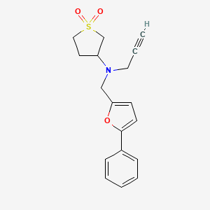 molecular formula C18H19NO3S B2480534 1,1-Dioxo-N-[(5-phenylfuran-2-yl)methyl]-N-prop-2-ynylthiolan-3-amine CAS No. 1607277-88-2