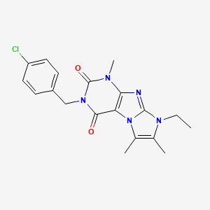 molecular formula C19H20ClN5O2 B2480552 2-[(4-Chlorophenyl)methyl]-6-ethyl-4,7,8-trimethylpurino[7,8-a]imidazole-1,3-dione CAS No. 878721-34-7