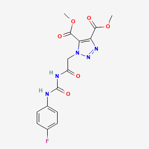 molecular formula C15H14FN5O6 B2480559 dimethyl 1-[2-({[(4-fluorophenyl)amino]carbonyl}amino)-2-oxoethyl]-1H-1,2,3-triazole-4,5-dicarboxylate CAS No. 892278-01-2