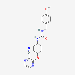 molecular formula C20H23N5O3 B2480584 1-((1r,4r)-4-((3-Cyanopyrazin-2-yl)oxy)cyclohexyl)-3-(4-methoxybenzyl)urea CAS No. 2034317-98-9
