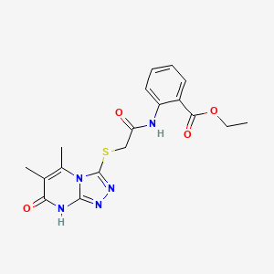 molecular formula C18H19N5O4S B2480587 Ethyl 2-(2-((5,6-dimethyl-7-oxo-7,8-dihydro-[1,2,4]triazolo[4,3-a]pyrimidin-3-yl)thio)acetamido)benzoate CAS No. 895006-95-8