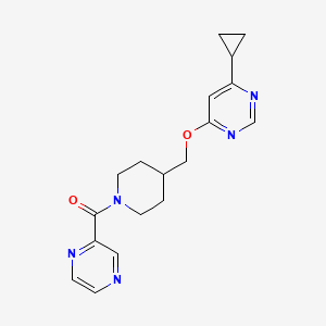 molecular formula C18H21N5O2 B2480615 (4-(((6-Cyclopropylpyrimidin-4-yl)oxy)methyl)piperidin-1-yl)(pyrazin-2-yl)methanon CAS No. 2309312-69-2