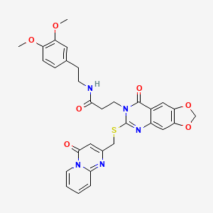 N-(3,4-dimethoxyphenethyl)-3-(8-oxo-6-(((4-oxo-4H-pyrido[1,2-a]pyrimidin-2-yl)methyl)thio)-[1,3]dioxolo[4,5-g]quinazolin-7(8H)-yl)propanamide