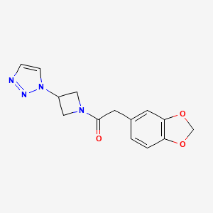 molecular formula C14H14N4O3 B2480624 1-(3-(1H-1,2,3-triazol-1-yl)azetidin-1-yl)-2-(benzo[d][1,3]dioxol-5-yl)ethanone CAS No. 2034491-06-8