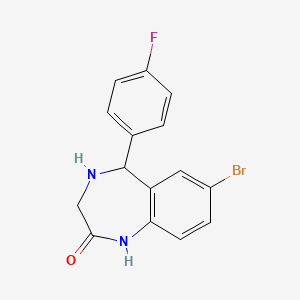 molecular formula C15H12BrFN2O B2480643 7-Bromo-5-(4-fluorophenyl)-1,3,4,5-tetrahydro-1,4-benzodiazepin-2-one CAS No. 887201-54-9