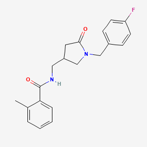 molecular formula C20H21FN2O2 B2480646 N-((1-(4-fluorobenzyl)-5-oxopyrrolidin-3-yl)methyl)-2-methylbenzamide CAS No. 955251-58-8