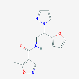 molecular formula C14H14N4O3 B2480664 N-(2-(furan-2-yl)-2-(1H-pyrazol-1-yl)ethyl)-5-methylisoxazole-4-carboxamide CAS No. 2034566-94-2