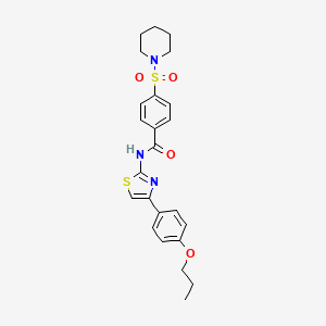 molecular formula C24H27N3O4S2 B2480679 4-(piperidin-1-ylsulfonyl)-N-(4-(4-propoxyphenyl)thiazol-2-yl)benzamide CAS No. 325979-61-1