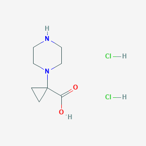 molecular formula C8H16Cl2N2O2 B2480688 1-(Piperazin-1-yl)cyclopropanecarboxylic acid dihydrochloride CAS No. 1450977-70-4