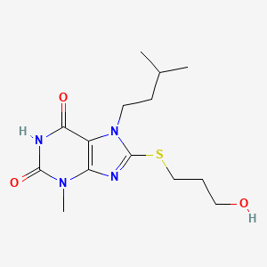 molecular formula C14H22N4O3S B2480742 8-((3-羟基丙基)硫代)-7-异戊基-3-甲基-1H-嘧啶-2,6(3H,7H)-二酮 CAS No. 442864-89-3