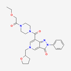 molecular formula C26H31N5O5 B2480748 7-(4-(2-ethoxyacetyl)piperazine-1-carbonyl)-2-phenyl-5-((tetrahydrofuran-2-yl)methyl)-2H-pyrazolo[4,3-c]pyridin-3(5H)-one CAS No. 1021095-88-4