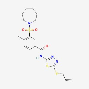 molecular formula C19H24N4O3S3 B2480764 3-(azepan-1-ylsulfonyl)-4-methyl-N-(5-prop-2-enylsulfanyl-1,3,4-thiadiazol-2-yl)benzamide CAS No. 690247-00-8