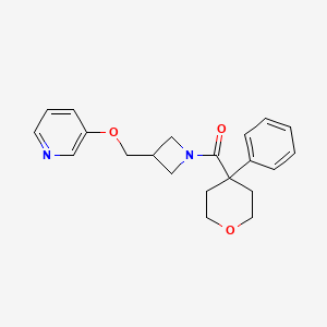 molecular formula C21H24N2O3 B2480772 (4-Phenyloxan-4-yl)-[3-(pyridin-3-yloxymethyl)azetidin-1-yl]methanone CAS No. 2380085-97-0