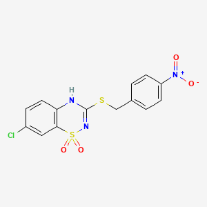 molecular formula C14H10ClN3O4S2 B2480774 7-chloro-3-((4-nitrobenzyl)thio)-4H-benzo[e][1,2,4]thiadiazine 1,1-dioxide CAS No. 899750-30-2