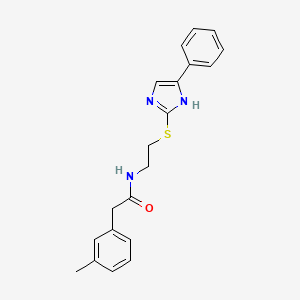 molecular formula C20H21N3OS B2480775 N-(2-((5-phenyl-1H-imidazol-2-yl)thio)ethyl)-2-(m-tolyl)acetamide CAS No. 886898-95-9