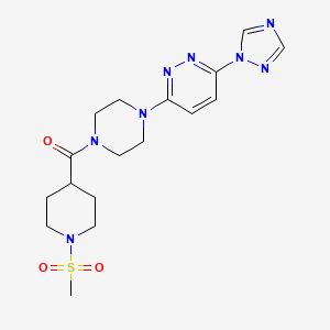 molecular formula C17H24N8O3S B2480780 (4-(6-(1H-1,2,4-triazol-1-yl)pyridazin-3-yl)piperazin-1-yl)(1-(methylsulfonyl)piperidin-4-yl)methanone CAS No. 2034288-09-8