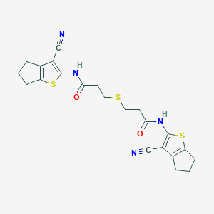 molecular formula C22H22N4O2S3 B2480834 N-(3-cyano-5,6-dihydro-4H-cyclopenta[b]thiophen-2-yl)-3-[3-[(3-cyano-5,6-dihydro-4H-cyclopenta[b]thiophen-2-yl)amino]-3-oxopropyl]sulfanylpropanamide CAS No. 379239-66-4