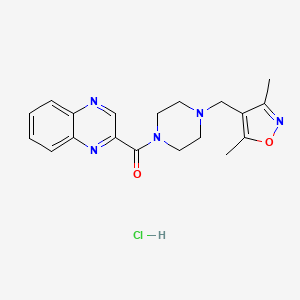 molecular formula C19H22ClN5O2 B2480837 (4-((3,5-Dimethylisoxazol-4-yl)methyl)piperazin-1-yl)(quinoxalin-2-yl)methanone hydrochloride CAS No. 1396748-47-2