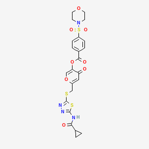 molecular formula C23H22N4O8S3 B2480852 6-(((5-(cyclopropanecarboxamido)-1,3,4-thiadiazol-2-yl)thio)methyl)-4-oxo-4H-pyran-3-yl 4-(morpholinosulfonyl)benzoate CAS No. 896009-99-7