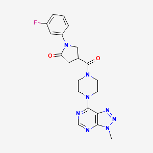 molecular formula C20H21FN8O2 B2480867 1-(3-fluorophenyl)-4-(4-(3-methyl-3H-[1,2,3]triazolo[4,5-d]pyrimidin-7-yl)piperazine-1-carbonyl)pyrrolidin-2-one CAS No. 1058232-47-5