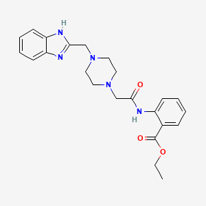 molecular formula C23H27N5O3 B2480873 ethyl 2-(2-(4-((1H-benzo[d]imidazol-2-yl)methyl)piperazin-1-yl)acetamido)benzoate CAS No. 1172249-57-8