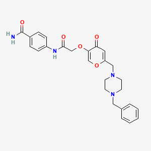 molecular formula C26H28N4O5 B2480879 4-(2-((6-((4-benzylpiperazin-1-yl)methyl)-4-oxo-4H-pyran-3-yl)oxy)acetamido)benzamide CAS No. 903336-65-2