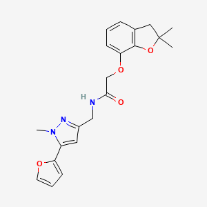 molecular formula C21H23N3O4 B2480883 2-((2,2-dimethyl-2,3-dihydrobenzofuran-7-yl)oxy)-N-((5-(furan-2-yl)-1-methyl-1H-pyrazol-3-yl)methyl)acetamide CAS No. 1421530-14-4