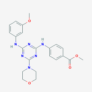 molecular formula C22H24N6O4 B2480889 Methyl 4-({4-[(3-methoxyphenyl)amino]-6-(morpholin-4-yl)-1,3,5-triazin-2-yl}amino)benzoate CAS No. 898648-75-4