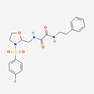 molecular formula C20H22FN3O5S B2480902 N1-((3-((4-fluorophenyl)sulfonyl)oxazolidin-2-yl)methyl)-N2-phenethyloxalamide CAS No. 868982-61-0