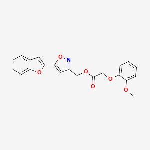 molecular formula C21H17NO6 B2480915 (5-(Benzofuran-2-yl)isoxazol-3-yl)methyl 2-(2-methoxyphenoxy)acetate CAS No. 1105202-74-1