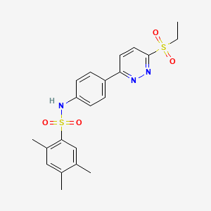 molecular formula C21H23N3O4S2 B2480940 N-(4-(6-(ethylsulfonyl)pyridazin-3-yl)phenyl)-2,4,5-trimethylbenzenesulfonamide CAS No. 921586-12-1