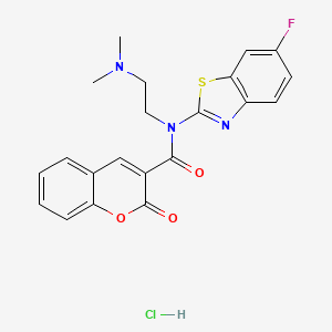 molecular formula C21H19ClFN3O3S B2480950 N-(2-(dimethylamino)ethyl)-N-(6-fluorobenzo[d]thiazol-2-yl)-2-oxo-2H-chromene-3-carboxamide hydrochloride CAS No. 1215659-07-6