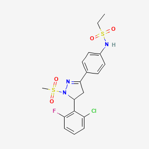 molecular formula C18H19ClFN3O4S2 B2480951 N-(4-(5-(2-chloro-6-fluorophenyl)-1-(methylsulfonyl)-4,5-dihydro-1H-pyrazol-3-yl)phenyl)ethanesulfonamide CAS No. 724437-69-8