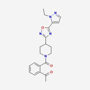 molecular formula C21H23N5O3 B2480955 1-(2-(4-(5-(1-乙基-1H-吡唑-5-基)-1,2,4-噁二唑-3-基)哌啶-1-甲酰)苯基)乙酮 CAS No. 2034591-11-0