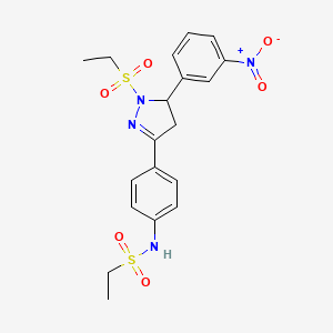 molecular formula C19H22N4O6S2 B2480963 N-(4-(1-(ethylsulfonyl)-5-(3-nitrophenyl)-4,5-dihydro-1H-pyrazol-3-yl)phenyl)ethanesulfonamide CAS No. 851781-60-7