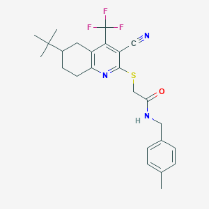 2-{[6-(tert-butyl)-3-cyano-4-(trifluoromethyl)-5,6,7,8-tetrahydro-2-quinolinyl]sulfanyl}-N-(4-methylbenzyl)acetamide