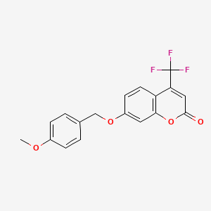 molecular formula C18H13F3O4 B2480970 7-[(4-Methoxyphenyl)methoxy]-4-(trifluoromethyl)chromen-2-one CAS No. 277309-39-4