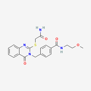 molecular formula C21H22N4O4S B2480976 4-((2-((2-氨基-2-氧乙基)硫)-4-氧喹唑啉-3(4H)-基甲基)-N-(2-甲氧基乙基)苯甲酰胺 CAS No. 941877-51-6