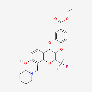 molecular formula C25H24F3NO6 B2480977 Ethyl 4-[7-hydroxy-4-oxo-8-(piperidin-1-ylmethyl)-2-(trifluoromethyl)chromen-3-yl]oxybenzoate CAS No. 637752-62-6