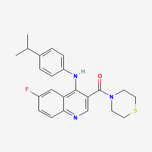 molecular formula C23H24FN3OS B2480985 (6-氟-4-((4-异丙基苯基)氨基)喹啉-3-基)(硫吗啉基)甲酮 CAS No. 1357782-80-9