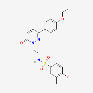 molecular formula C21H22FN3O4S B2480992 N-(2-(3-(4-ethoxyphenyl)-6-oxopyridazin-1(6H)-yl)ethyl)-4-fluoro-3-methylbenzenesulfonamide CAS No. 921556-59-4