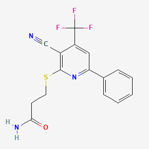 molecular formula C16H12F3N3OS B2480999 3-((3-Cyano-6-phenyl-4-(trifluoromethyl)pyridin-2-yl)thio)propanamide CAS No. 905772-91-0