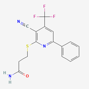 molecular formula C16H12F3N3OS B2480999 3-((3-Cyano-6-phenyl-4-(trifluoromethyl)pyridin-2-yl)thio)propanamid CAS No. 905772-91-0