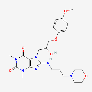 molecular formula C24H34N6O6 B2481027 7-(2-羟基-3-(4-甲氧基苯氧基)丙基)-1,3-二甲基-8-((3-吗啉基丙基)氨基)-1H-嘌呤-2,6(3H,7H)-二酮 CAS No. 941937-80-0