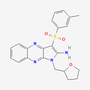 molecular formula C22H22N4O3S B2481035 1-((tetrahydrofuran-2-yl)methyl)-3-(m-tolylsulfonyl)-1H-pyrrolo[2,3-b]quinoxalin-2-amine CAS No. 844466-10-0