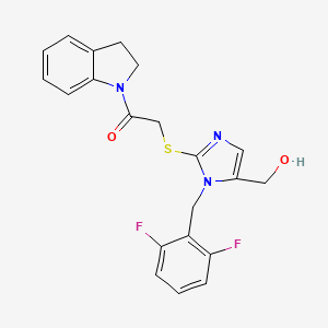 molecular formula C21H19F2N3O2S B2481041 2-((1-(2,6-二氟苯甲基)-5-(羟甲基)-1H-咪唑-2-基)硫)-1-(吲哚-1-基)乙酮 CAS No. 921566-81-6