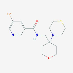 molecular formula C16H22BrN3O2S B2481057 5-Bromo-N-[(4-thiomorpholin-4-yloxan-4-yl)methyl]pyridine-3-carboxamide CAS No. 2415572-86-8